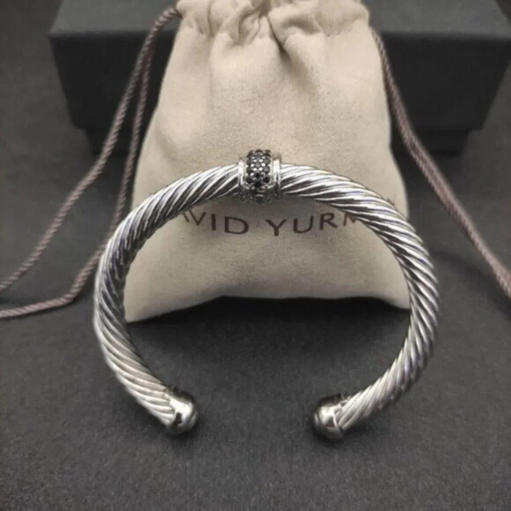 David Yurman Silver Cable Cuff Bracelet with Black Accent - Picture 3 of 4
